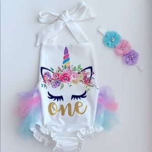 Unicorn first birthday outfit